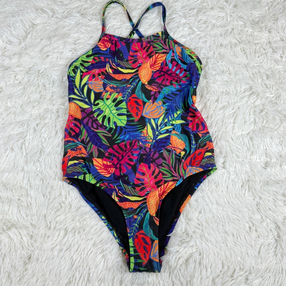 Jolyn Brandon One Piece Swimsuit Size 24 Tropical Floral Print UPF 50+ Crossback